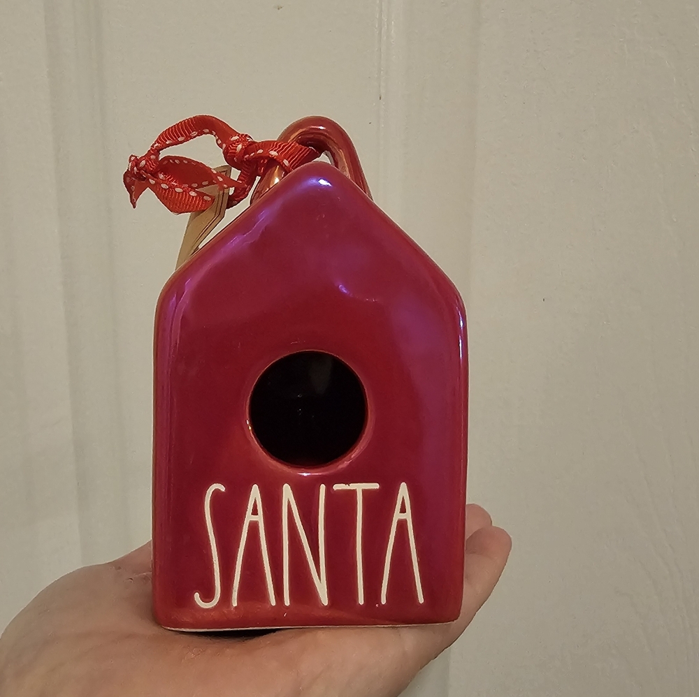 Rae Dunn Red Ceramic Santa Birdhouse Ornament